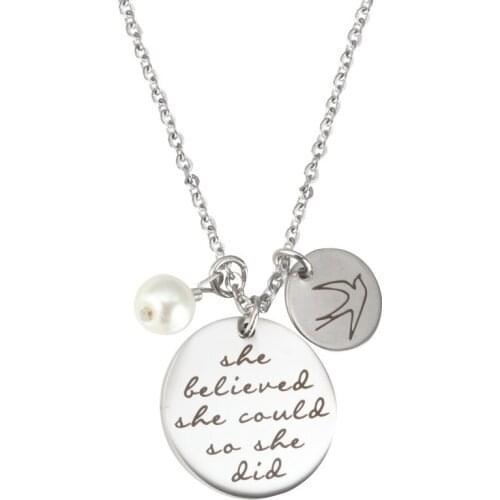 Inspirational Fashion Necklace Jewelry She believed she could so she did Lettering Stainless Steel Necklace Jewelry