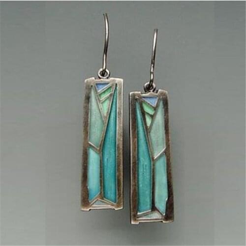Vintage Mixed Color Geometric Dangle Earrings for Women Ethnic Tribal Green Blue Long Brincos Drop Earings Pendientes Mujer