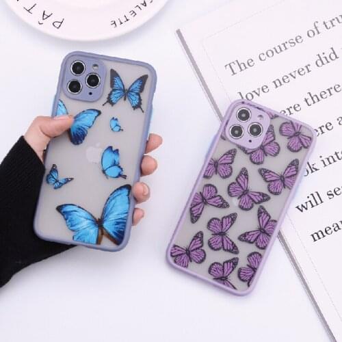 Beauty Blue Butterfly Camera Protection Phone Cases For iPhone 11 Pro Max XR XS Max X 8 7 6S Plus Matte Shockproof Back Cover