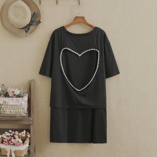 Plus size t shirt for women 4XL 5XL 6XL Heart-shaped Pearls Adorn at the back O-Neck Short sleeves Knee length dress summer set