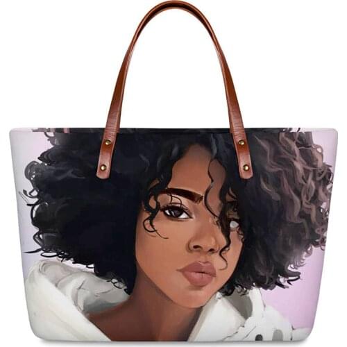 HYCOOL Women Handbag African Art Black Cool Girl Pattern Ladies Hand Bags Casual Convenient Woman Stylish Fashion Tote Bag 2020