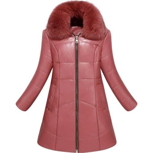 Woman Parkas Plus Size Clothing Winter Faux Sheepskin Jacket Elegant Fur Collar Thick Camel-Padded Coat Female Leather Outerwear
