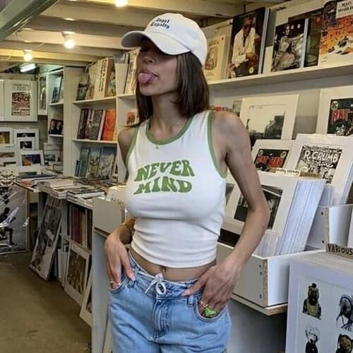 2021 Summer Women Letter Print Grunge Crop Top Tanks Bodycon Sexy Streetwear Party Club Casual 2021 Summer Clothes Y2K