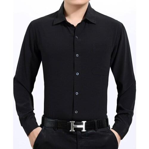 100% Silk Summer Men Shirt White Black Long Sleeve Shirt Formal Mens Dress Shirts Plus Size Camisa Hombre 3400 KJ1945
