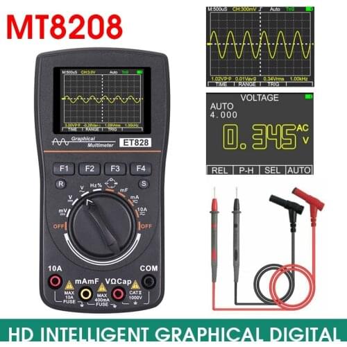 2.5MHz MT8208 HD Intelligent Graphical Digital Oscilloscope Multimeter 2 in 1 W Electrical Instruments Black