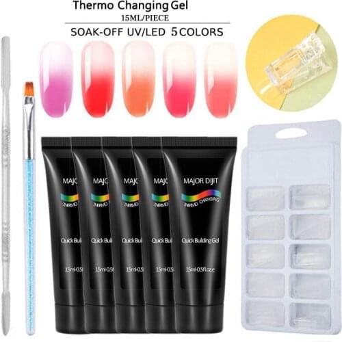 9pcs/set Nail Builder Changing Color Thermal Extension Nail Art Camouflage Acrylic Poly Nail Quick Building UV Gel Kit