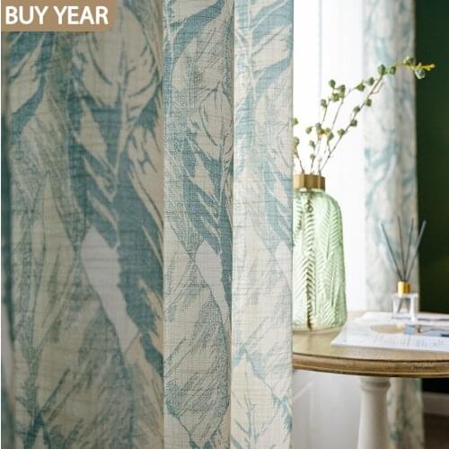 American Custom for Living Dining Room Bedroom Cortinas Estampadas Modernas Window Curtain Green Semi-shading Cotton and Linen