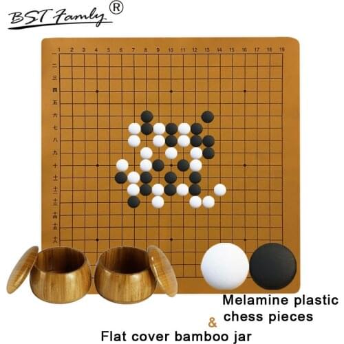 BSTFAMLY Plastic Go Chess Set 361 Pieces For 19 Road PU Board Flat Cover Bamboo Jar Chinese Game of Go Melamine Yunzi Weiqi G44