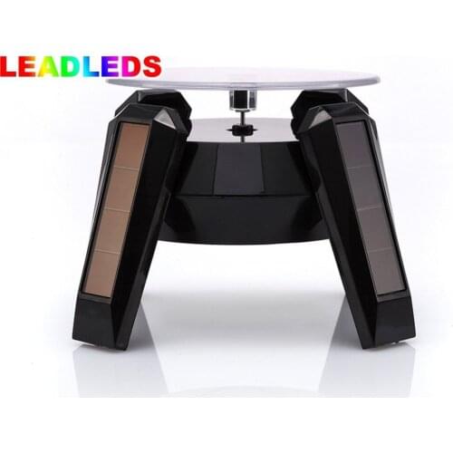 Black Solar Powered Jewelry Watch Black Solar Rotating Display Stand Turn Table LED Light