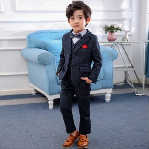 Boys Formal Suit Sets Children Plaid Blazer Vest Pants Shirts Clothes Sets Kids Wedding Party Performance Costume