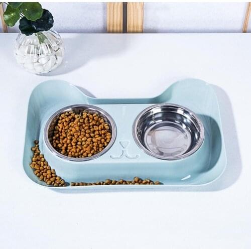 Pet Dog Cat Stainless Steel Double Bowl Spill-Proof Food Water Feeding Supply Cat tray Teddy food tray non-slip Dog supplies hot