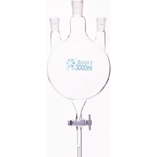 Three-necked round bottom flask straight shape 3000ml Main 29/42 and Side 24/40,with three necks standard ground mouth,PTFE door