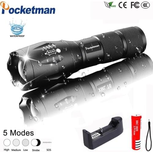 Pocketman LED Rechargeable Flashlight Tactical Zoomable Torch With 18650 Battery Flashlight Lantern Torch for Outdoor Camping