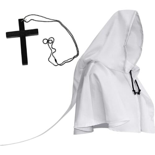 Witch Cowl Hat Cross Necklace Set Halloween Religious Cloak Cosplay Costumes M6CE