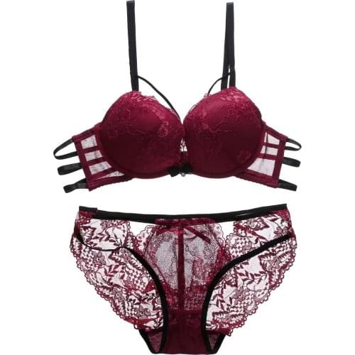 New Sexy High Quality Women Solid Color Bra set Silk Lace Flower Push up Big size Underwear Bra and Hollow out Panties