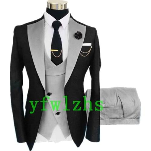 Handsome One Button Groomsmen Notch Lapel Groom Tuxedos Wedding Dress Men Suits Blazer Prom Dinner (Jacket+Pants+Tie+Vest) A192