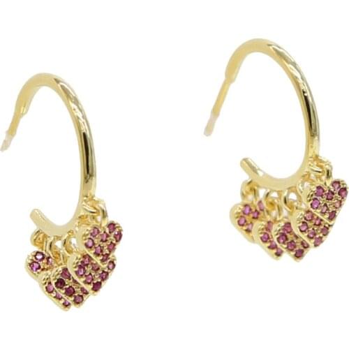 Red Cubic Zirconia heart Earrings Fashion Women Jewelry Gold Color Crystal round Stud Earrings