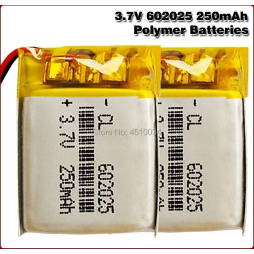 3.7V Lipo cells 602025 250mah Lithium Polymer Rechargeable Battery For MP3 MP4 MP5 GPS bluetooth headset DVD LED Lamp Toys