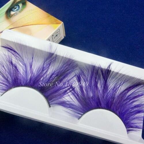 Makeup Stage Catwalk Art Exaggerated False Eyelashes Purple Feathers Soft Fake Eyelashes Pure Handmade Cotton Stalk Lashes