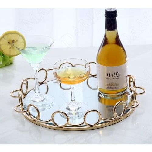 Metal Frame Storage Trays Mirror Decorative Cosmetic Container European Living Room Desktop Organizer Home Decoration Ornaments