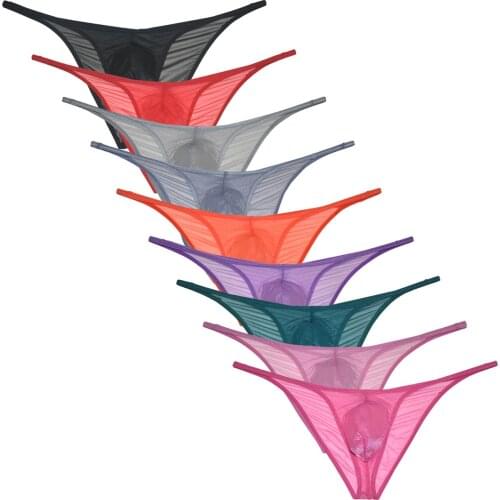 Mens Glass Yarn Underwear Organdy Pants Sheer Cheeky Briefs Slip Hombre Sissy Bikini Briefs