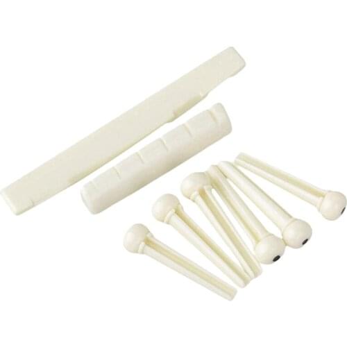 5 Set Guitar Bridge Saddle and Nut with Guitar Bridge Pins for Acoustic Guitar Slotted Bridge Saddle Nut Replacement
