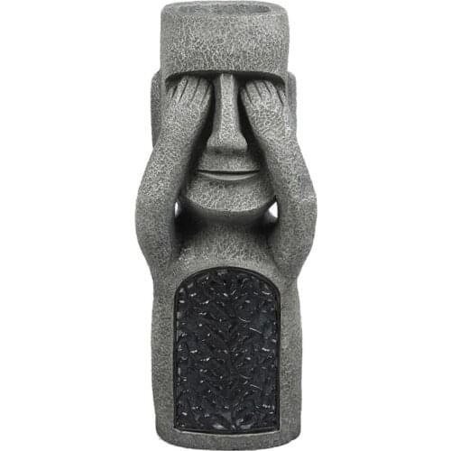 No See/Hear/Speak Evil Garden Easter Island Statue Flower Pot with LED Light Sculpture Planter Outdoor Yard Patio