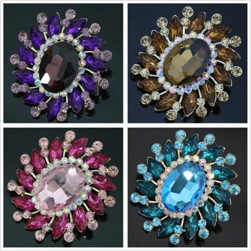 New flower brooch for women high grade 5 colors oval rhinestone crystal pins party gift weddings jewelry B1236