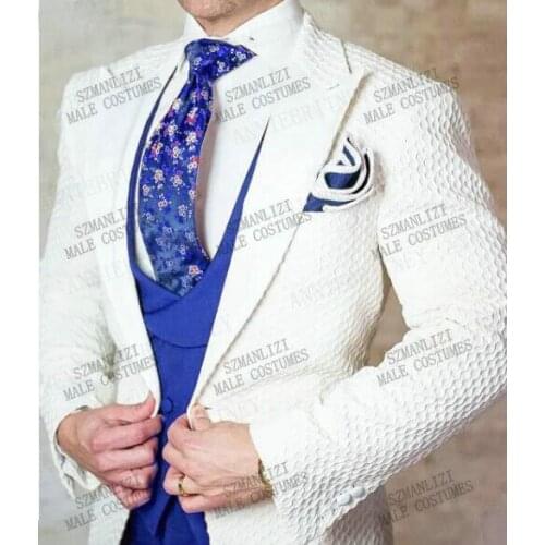 New Designs Men Business Suit Slim Fit Blazer Royal Blue Vest Pants Tailored Made Best Man Groom Wedding Suit Dress Mens Tuxedo
