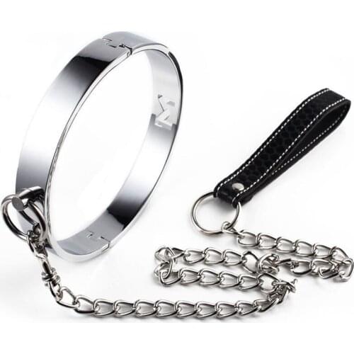 Diameter 140mm Alloy M Neck Collar With Leash Metal Chain BDSM Collar Slave Fetish Adult Games Bondage Restraints Sex tools toys