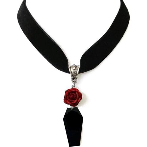 Coffin Choker Necklace, Black Rose, Black Velvet, Gothic Victorian, Alternative Jewelry