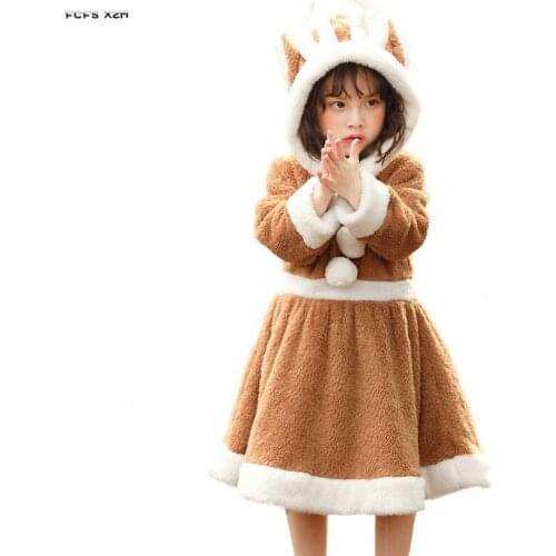 New Brown Winter Animal Pajamas Girls Halloween Deer Fawn Costume Kids Children Elk Cosplay Carnival Purim Christmas party dress