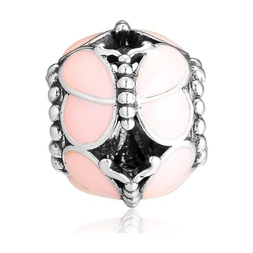 Pink Butterflies Enamel Beads for Women Jewelry Making Fashion Spring Jewelry 925 Sterling Silver Charm Bread for Bracelets DIY