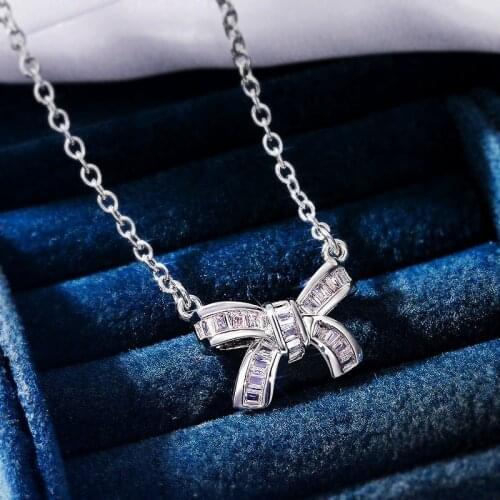 Cute Bowknot Silver Color Pendant With Bling Zircon Stone Long Chain Statement Necklace for Women Fashion Jewelry
