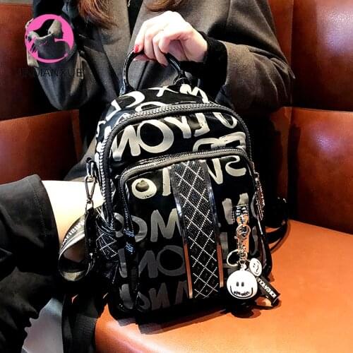 Letter printed Women Multi-function Handbag Girls Fashion Rhinestone Hit Color School Bags Female Casual Travel Backpack Mochila