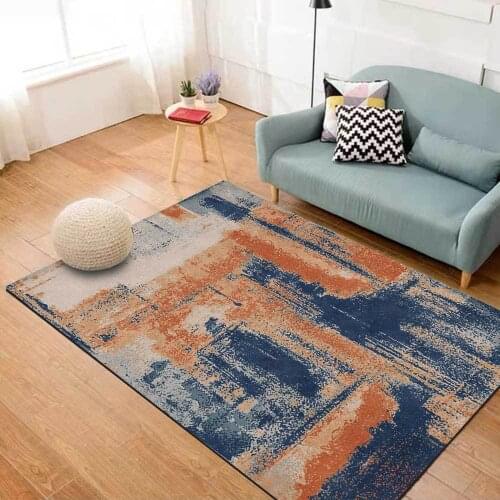 Modern Abstract Oil Painting Carpets For Living Room Orange Geometric Mosaic Pattern Bedroom Area Rug Non-Slip Bedside Floor Mat