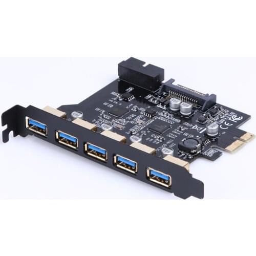 Super Speed PCI-E to USB 3.0 19-Pin 5 Port PCI Express Expansion Card Adapter SATA 15Pin Connector with Driver CD for Desktop