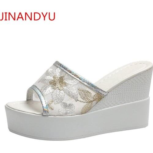 High Heels Wedges Shoes Women Summer Slippers Lace Platform Shoes Women Outdoor High Heel Slippers Female Plataformas Sandalias