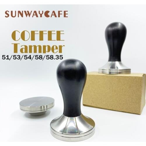 African Black Wood Handle Coffee Tamper 51/53/54/58/58.35mm Stainless Steel Espresso Powder Cafe Hammer Coffee Tools For Barista