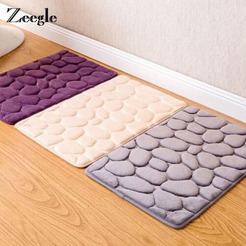 Zeegle 3DStone Printed Coral Fleece Sponge Bathroom Carpets Anti-Slip Absorbent Toilet Rug Bedroom Floor Mats Entrance Door Mat