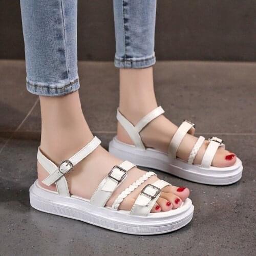 Rimocy New Summer Outdoor Women Flat Sandals Open Toe Casual Beach Shoes Woman Vogue Ankle Buckle Platform Sandalias Mujer
