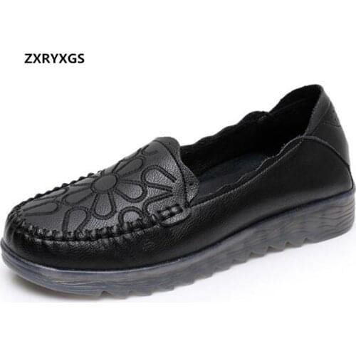 2021 Bestselling New Round Toe Genuine Leather Women Fashion Casual Shoes Soft Sole Non-slip Wear Comfortable Shoes Women Flats