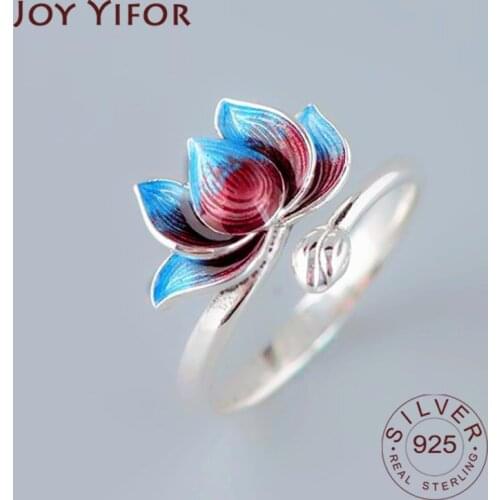 Blue purple Flower Ring Women Vintage Jewelry 925 sterling silver rings for Women Crystal Green Leaf Ring Female Wedding Rings