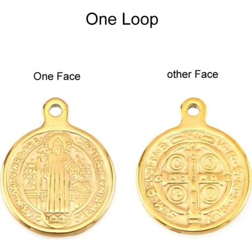 Gold/Silver Color Stainless Steel Saint Benedict Medal Pendant 1/2/3 Hole Metal San Benito Cross Medal Charm Wholesale 50pcs