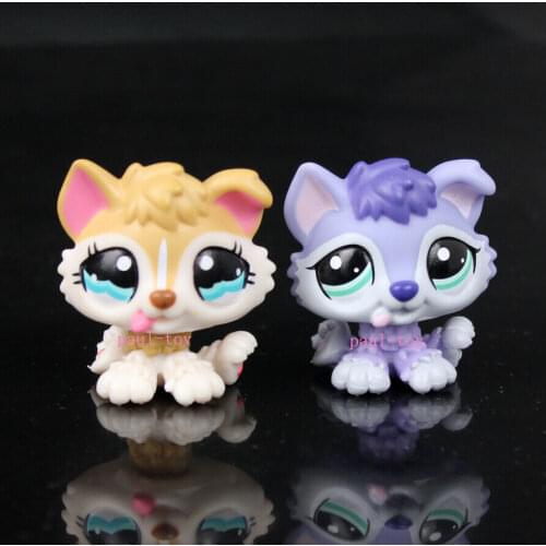 2pcs Pet Shop Purple White browm Husky Wolf Puppy Dog LPS #1013 #1810