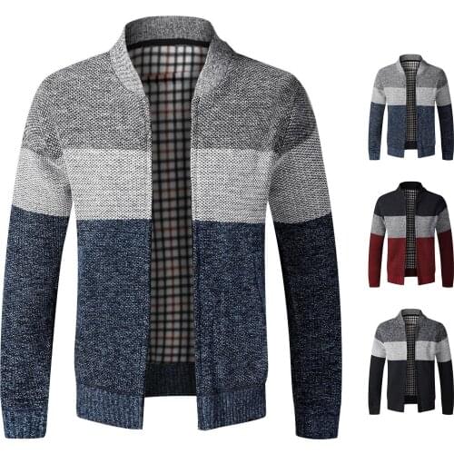 2020 Autumn Winter Men Long Sleeve Stand Collar Coat Color Block Warm Plush Cardigan Men Clothing мужская куртка hommes veste