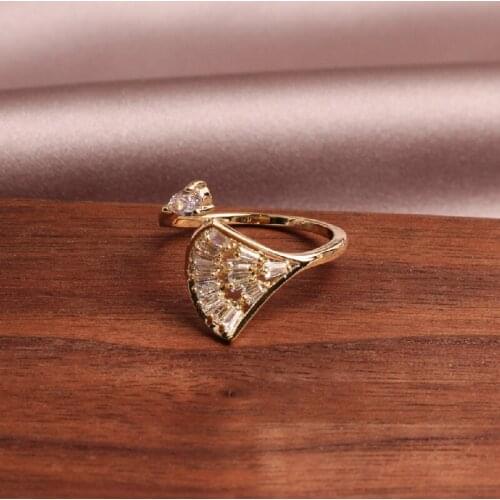 2020 Korea New Design Fashion Jewelry Exquisite AAA Zircon Fan Opening Adjustable Prom Party 14K gold Ring for women