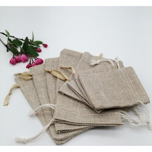 50pcs Jewellery Bag Silk Ribbon Cotton Jewelry Packaging Bag Sack Jute Packaging Display Bags Sachet Gift Storage Drawstring Bag