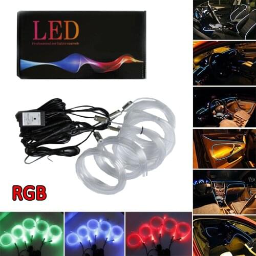 6M Sound Active EL Neon Strip Light RGB LED Car Interior Light Multicolor Bluetooth Phone Control Atmosphere Light 12V
