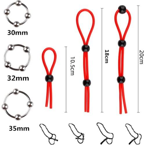 6pcs Cock Rings Set Penis Erection Rope Ejaculation Delay Lock Cockring Scrotum Stretcher Steel Chastity Adult Sex Toys For Men